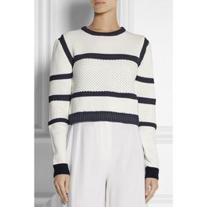 Tibi Blue & White Sailor Cropped Knit Sweater